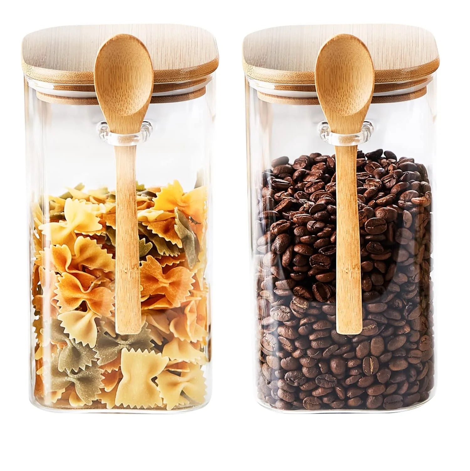 1000ml 1200 mL Large Glass Food Storage Jar Storage Canister with Wooden Spoon for Coffee Beans Nut Pasta Sugar Candy Spice Rice