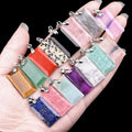 Silver Copper Buckle Energy Crystal Natural Stone Faceted Rectangle Pendant for Necklace DIY Jewelry Accessories