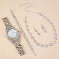 2025 Fashion Fully Rhinestone Diamond Three-eye Steel Female Wrist Watches Hip Hop Bling Gold Watch Set for Women