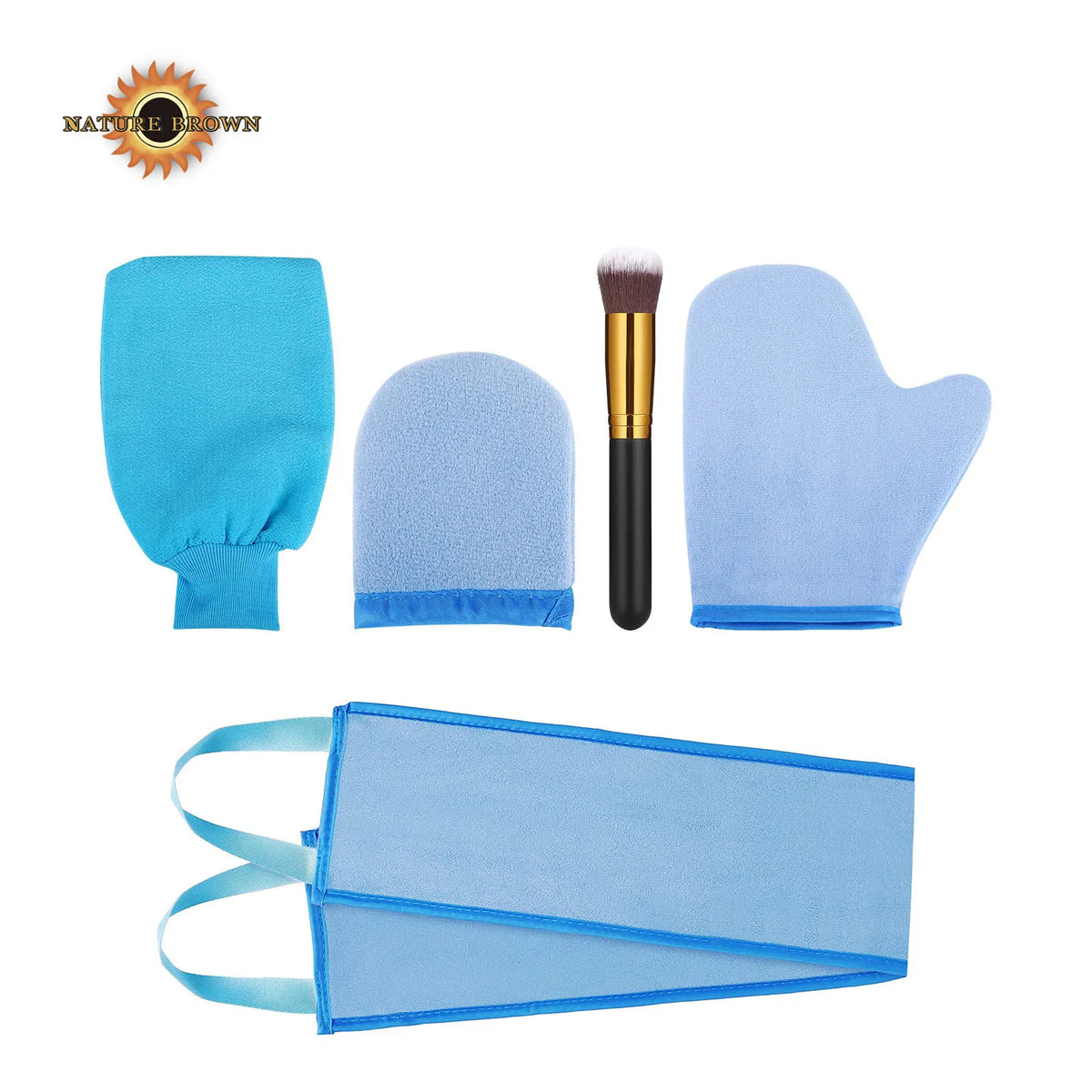 5pcs Self Tan Tool Back Applicator Mini Tan Glove Brush Exfoliating Glove Tan Accessories Kit Blue Sunscreen Tanning Mitt Set