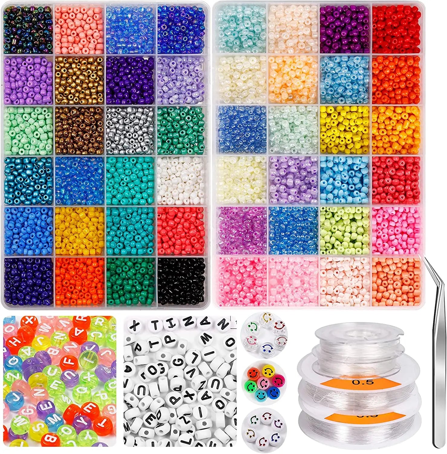2023 7200Pcs Glass Seed Beads 4mm 48 Colors 6/0 Beads for Jewelry Making Kit for Bracelets Earrings Ring Necklaces Making