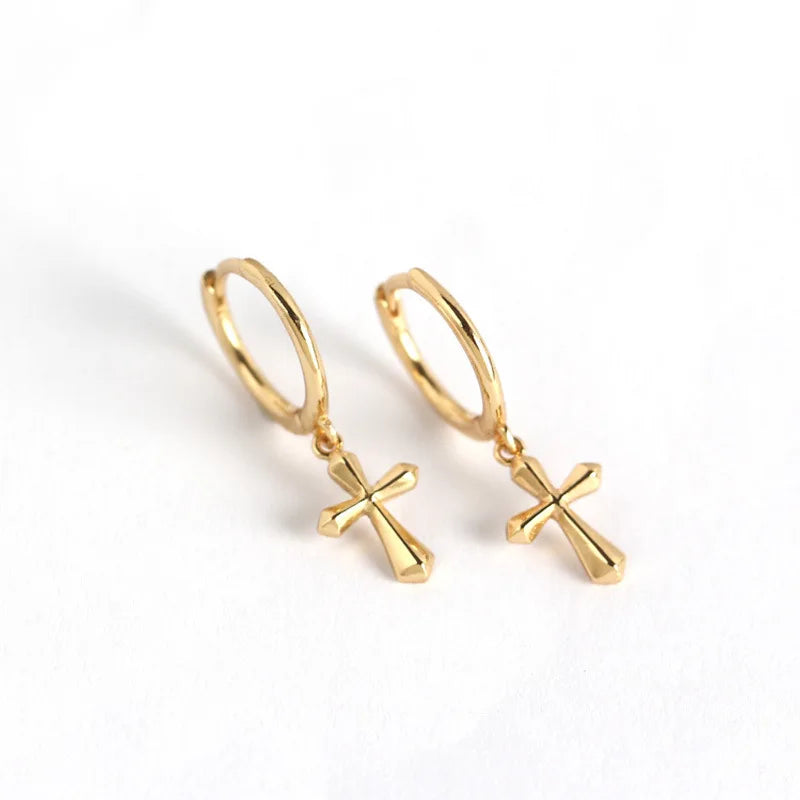 French Style Cross Hoop Earrings 18k Gold 925 Sterling Silver Fashion Huggie Hoop Earrings for Women