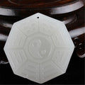 Chinese Natural White Afghan Jade Carved BaGua Pendant Amulet Collectible Jewelry Gift