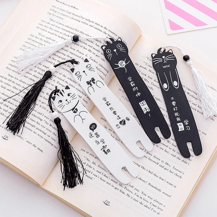 Custom Printed Wooden Cartoon Animal Cat Kawaii Bookmark Tag with Tassel for Office & School Supplies