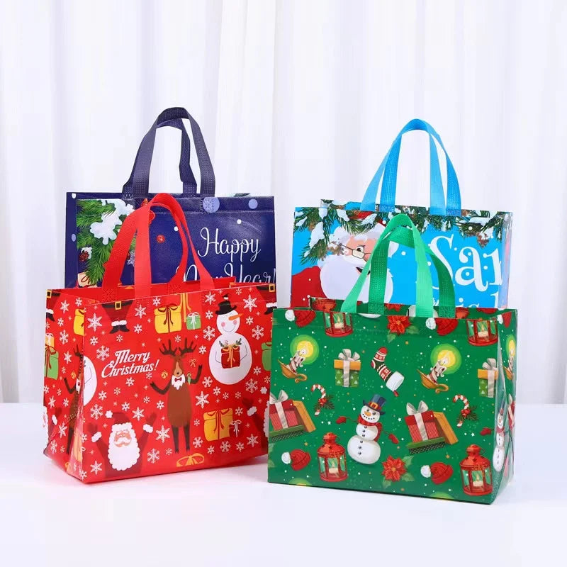 Merry Christmas Non Woven Tote Bags Custom Gift Reusable Non Woven Christmas Shopping Bags