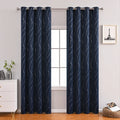XinLan New Design Dark Blue Wave Dots and Line Silver Harp Printed Grommet Blackout Curtains Sliding Glass Door