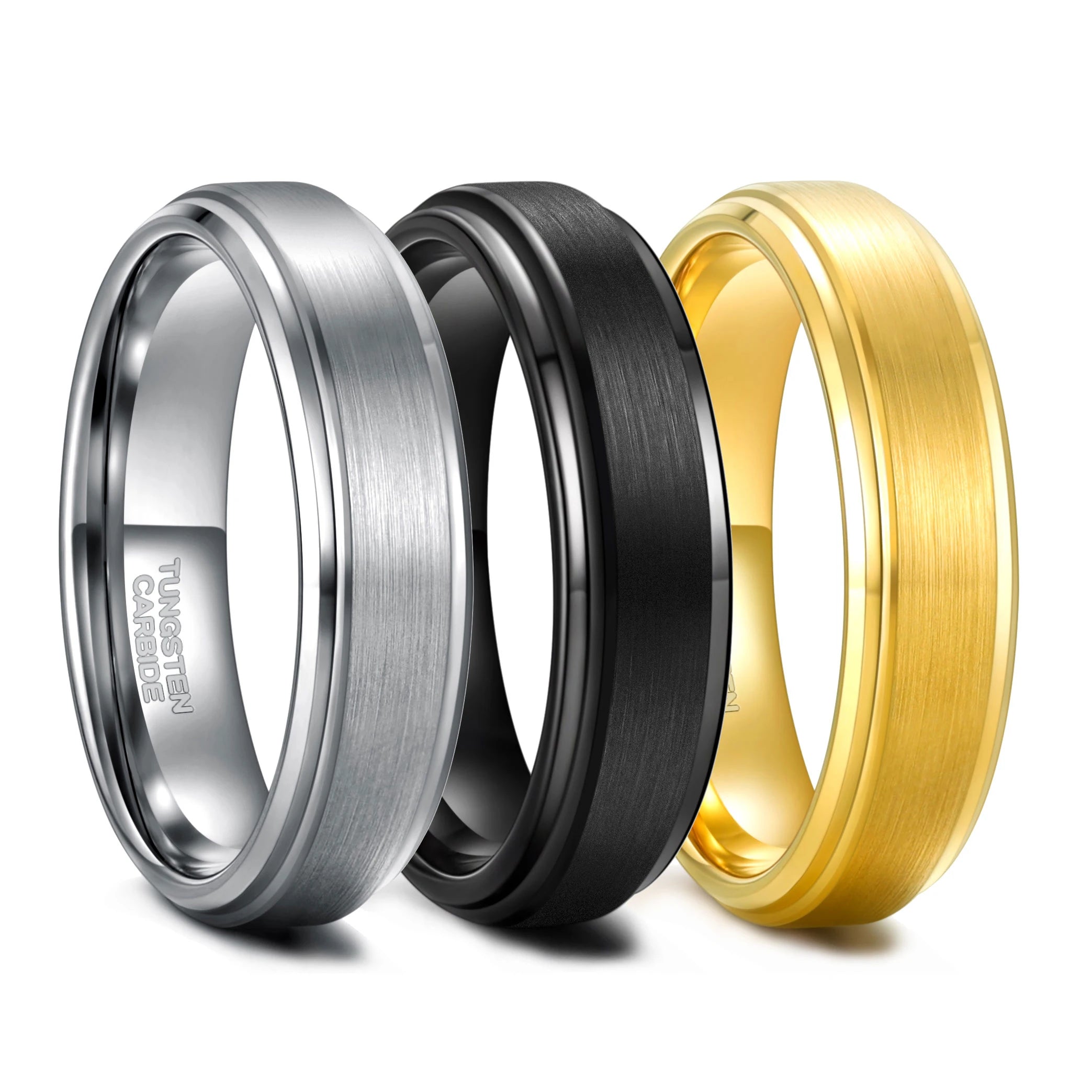 OAHLAN Anit Rust Factory Customized 6mm Black/Silver/Gold Plated Bands Brushed Tungsten Rings for Men Women Wedding Engagement