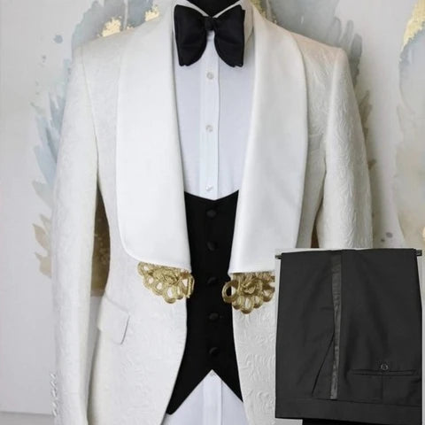 Fashion Checkered Costume Homme Men Suits Groom Tuxedos Shawl Satin Lapel Groomsmen Wedding Blazer Masculino( Jacket+Pants+Vest)