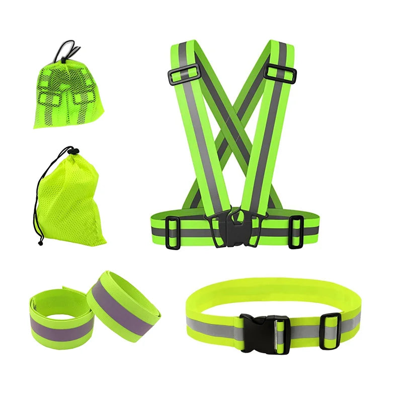 Customized Green Reflective Elastic Adjustable Running Waist Webbing Waistcoat Belt Band for Night Jogging Riding Sports Safety