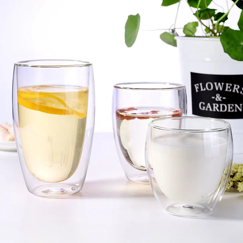 Handmade Minimalist Borosilicate Double Wall Glass Coffee Mug 250-450ml Kitchen Tabletop Drinkware for Parties Ceramic Cups