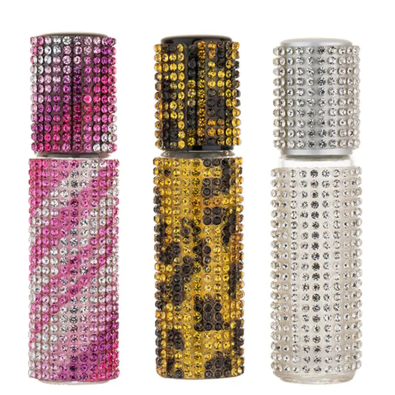 10ml Custom Plastic Empty Diamond Glitter Diamond Luxury  Gold Lipstick Tube with Mirror Bling Style Round Empty Lipstick Tube