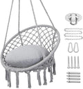 WOQI Portable Lightweight Outdoor Camping Hammock Handmade Cotton Rop Swing Chair With Metal & Canvas for Adults