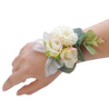 Wedding Bride Bridesmaid Floral Hand Wrist White Rose Bracelets Ceremony Party Corsage Flower Wrist Corsage Wedding Boutonniere