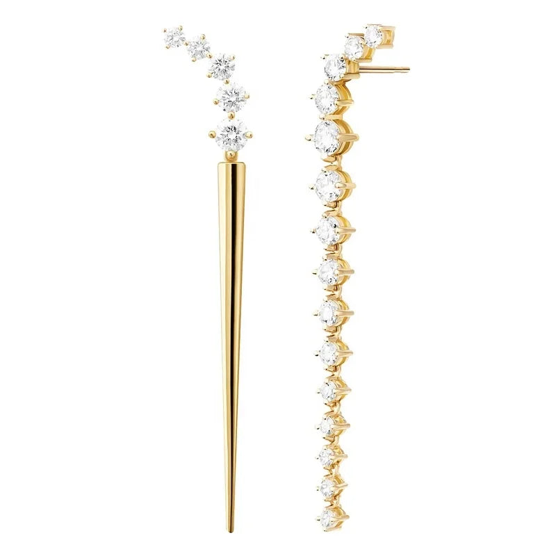 LOZRUNVE 925 Silver 18k Gold Sparkling Diamond CZ Long Oversize Spike Earring for Party Wedding Cocktail