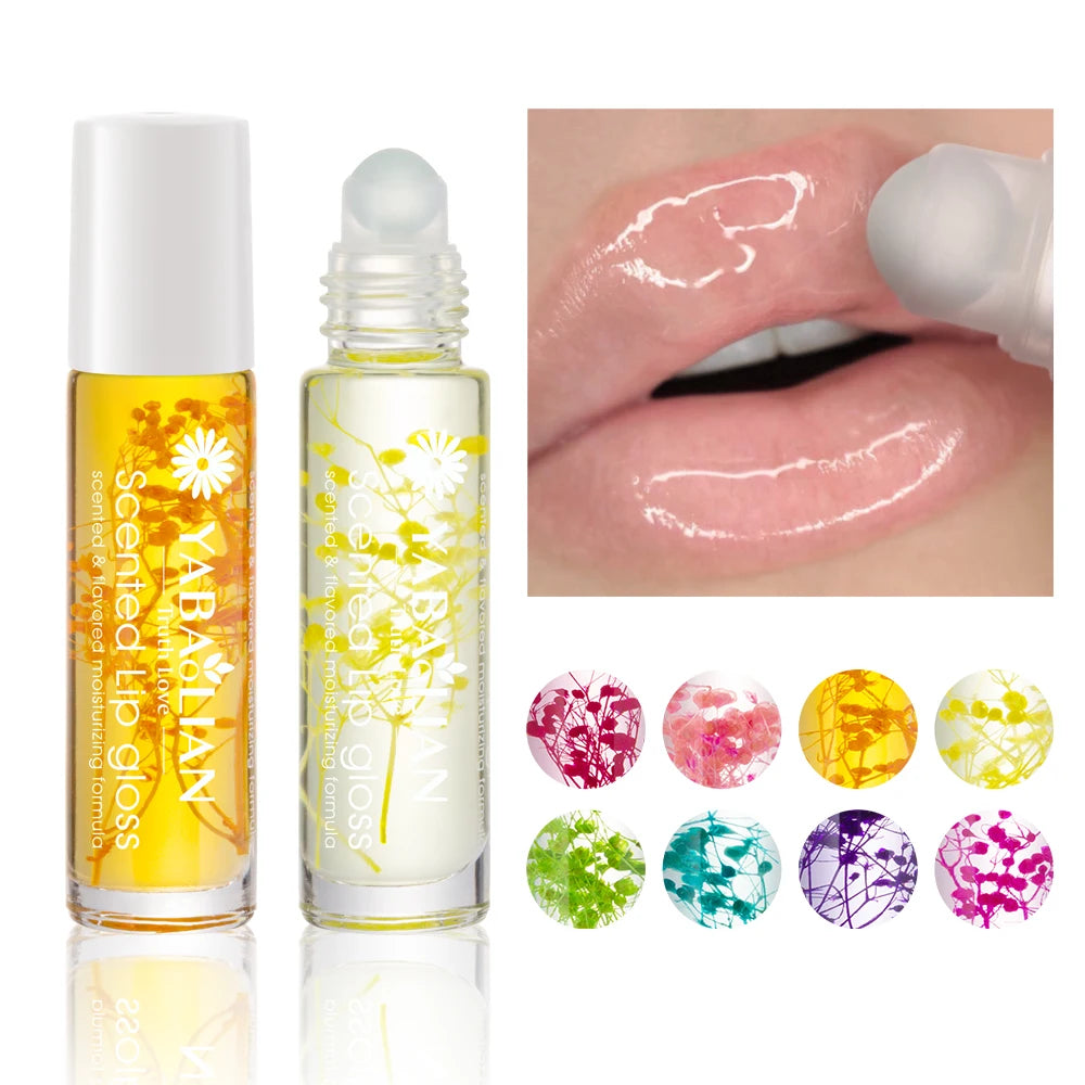 OEM Private Label Lip Gloss Lasting Lip Oil Flower Moisturizing Waterproof Vegetarian Lip Balm Women 8 Colors No Cruel