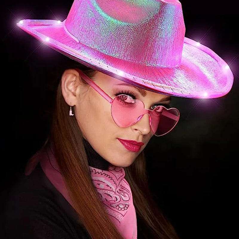 Pink EVA LED Light up Cowboy Hat for Women Adjustable Size Custom Logo Graduation & Valentine's Day Custom Color