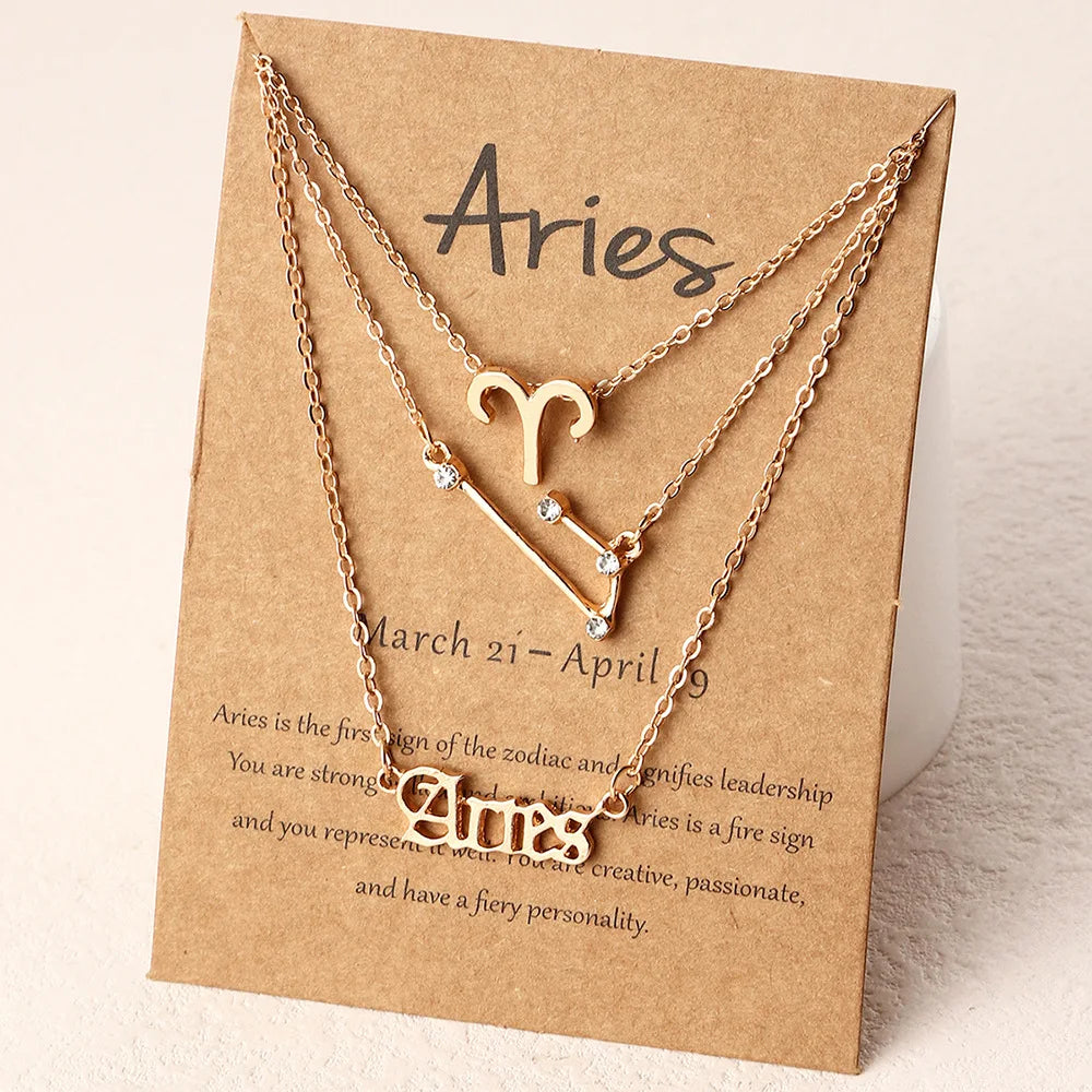 3Pcs/Set Zodiac Jewelry Necklace Charm Alloy Necklace Aries Cancer Leo Scorpio Necklace for Women Jewelry Gifts