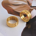 Minos Stainless Steel Double Layer Thick Ring Tarnish Free Jewelry 18K Gold Plated Wide Dome Ring for Women
