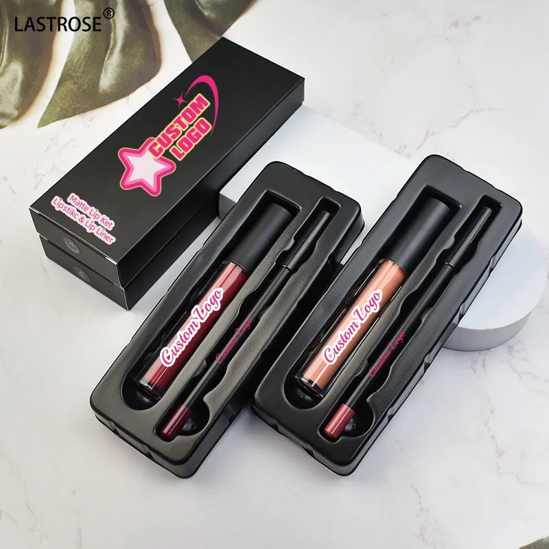 2 in 1 Waterproof Lipstick Lip Gloss Matte High Pigment Lip Liner Nude Vegan Liquid Lip Kit Private Label Lipgloss LipCare Set