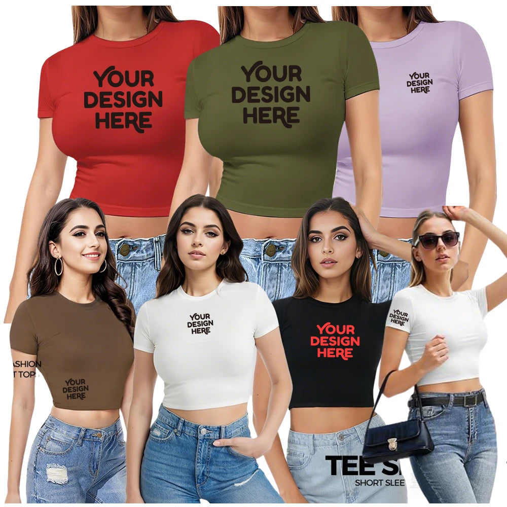 2025 European American Y2K Women's Casual Solid Slim Crop Top Short-Sleeve Summer Pullover Short Milk Silk Knitted Tshirt