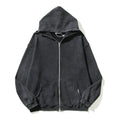 Custom Logo Winter Men for French Terry Cotton Black Unisex Solid Vintage Blank Full Zip up Acid Wash Hoodie