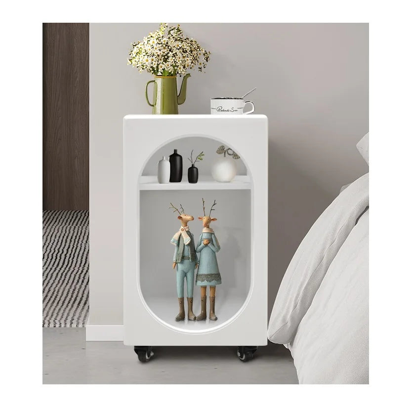 European Modern Design Accent Farmhouse Hotel Wooden Cabinet Bedroom Storage White Nightstand 2 Shelves Home Bar Living Room