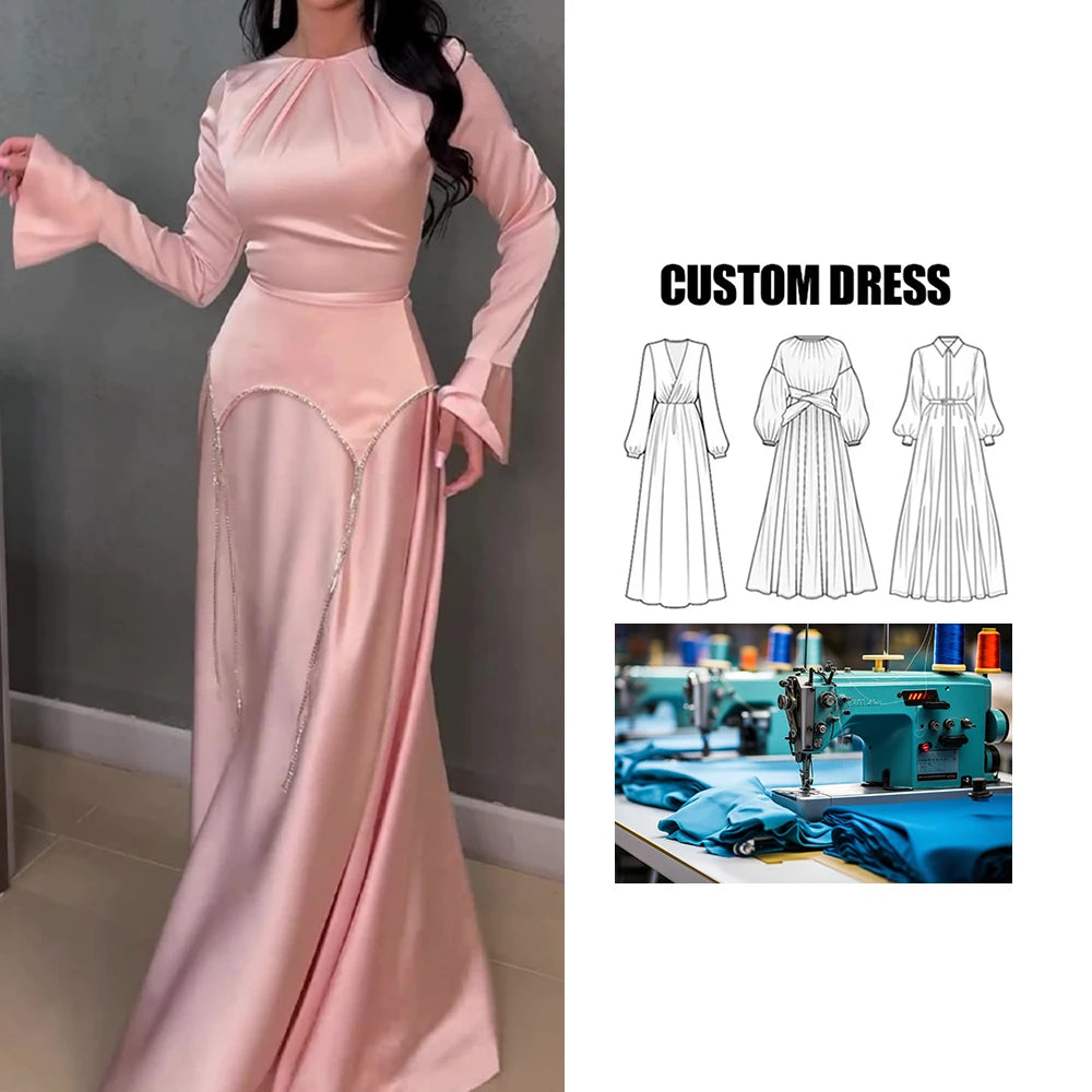 Brand Customization Simple Elegant Solid Color Floor-length Long Skirt Back Straps A-line Muslim Evening/Formal Dress Polyester