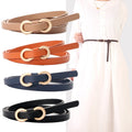 Ladies Belt Simple 8 Button All-match Shirt Dress Narrow Belt No Hole Pu Decorative Thin Belt