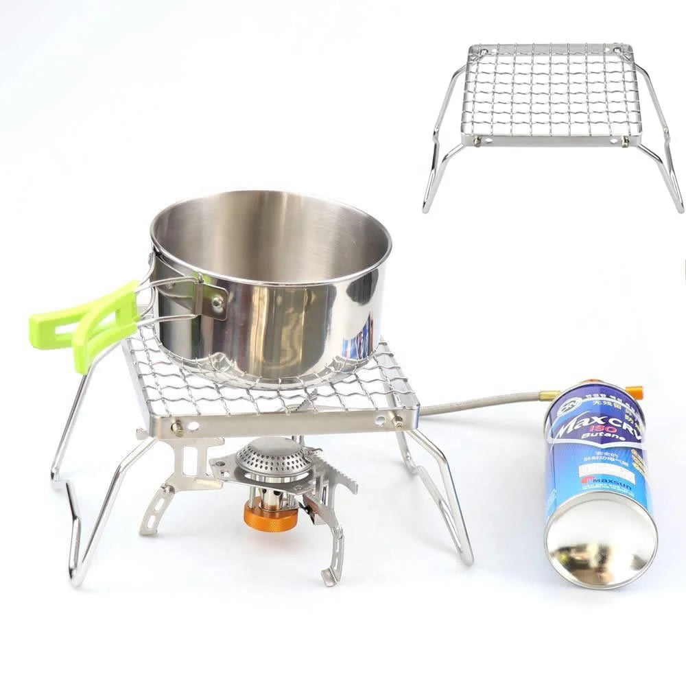 IRONDONEKY Camping Grills for Bbq 304 Stainless Steel Folding Stand Portable Barbecue Grill Head Rack Grill Pot Clamp
