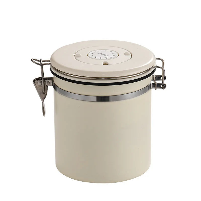 Hot 304 Stainless Steel sealed  Coffee Bean Preservation Jar with Spoon Exhaust Valve Storage Jar with Date Storage Jar