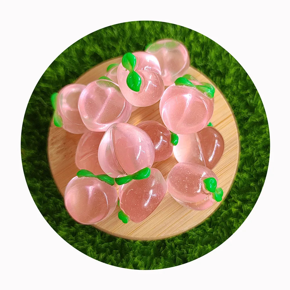 100pcs Mini Pink Transparent Peach Resin Fruit Cabochon Scrapbooking Crafts Fit Phone Case Decoration DIY Accessories