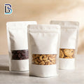 Lebei PLA Biodegradable Stand up Bag White Kraft Paper Zip-lock Bag Food Packaging Stock Bag Upright Pouch with Frosted Window