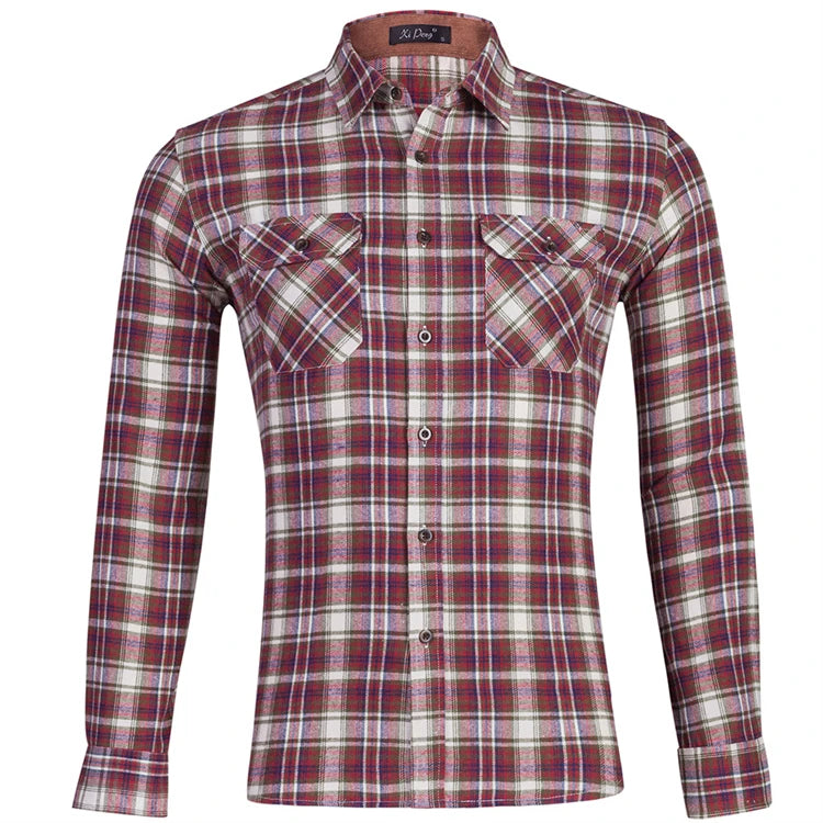 Flannel Plaid Button up Cotton Shirt European and American Size Men's Long-sleeved Shirt