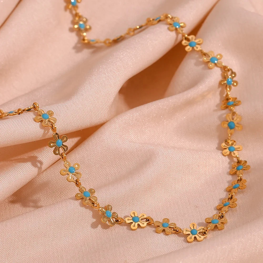 Dainty Enamel Flower Necklace Tarnish Free Jewelry 18k Gold Plated Stainless Steel Jewelry