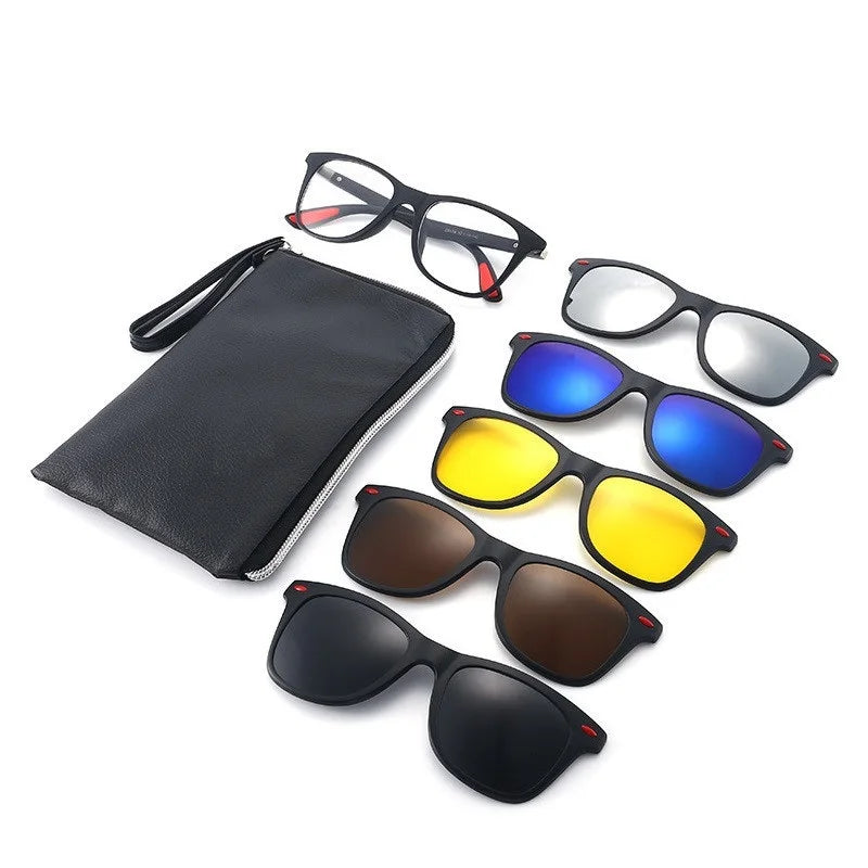UNOC 5 in 1 Magnetic Clip-On Sunglasses for Men Women TR90 Optical Eyewear Polarized Lenses UV400 Protection PC Eyeglass Frames