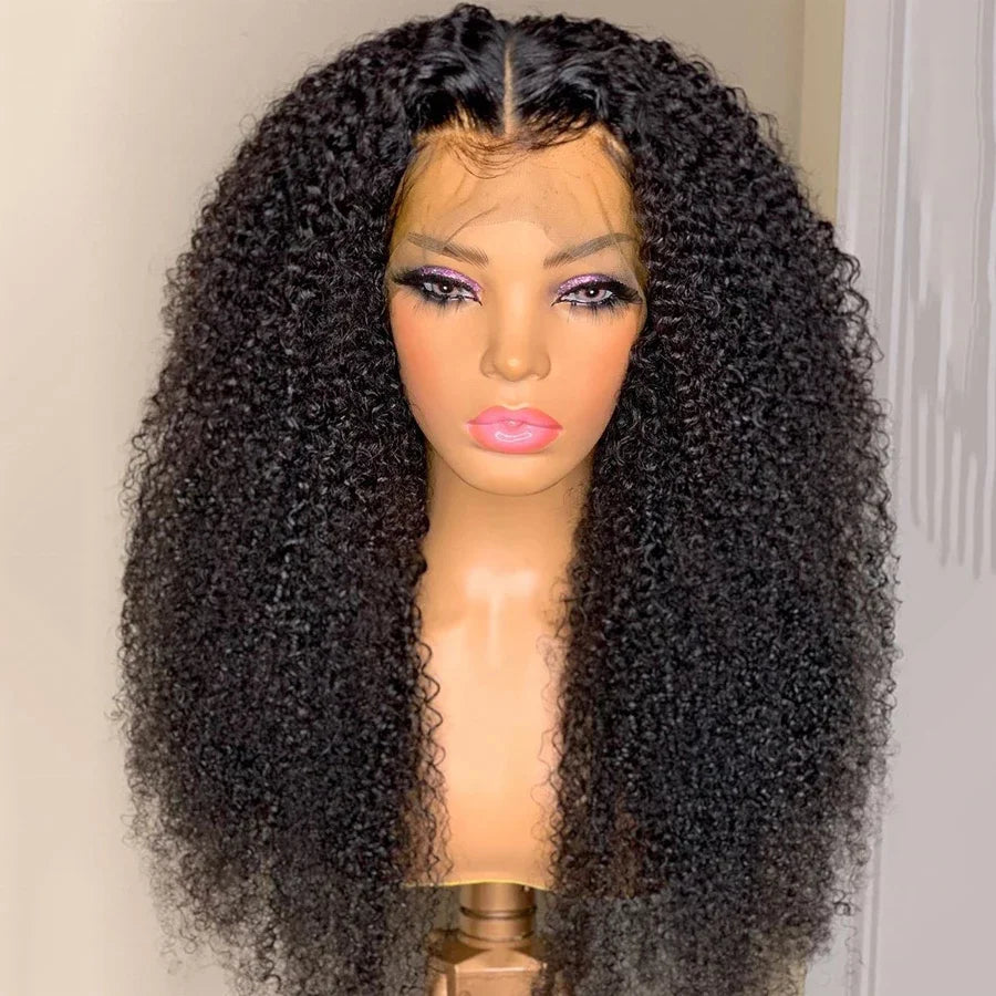 Invisible Knots High Density Cute Afro Kinky Curly Raw Indian Full Cuticle Aligned Human Hair Lace Front Wigs
