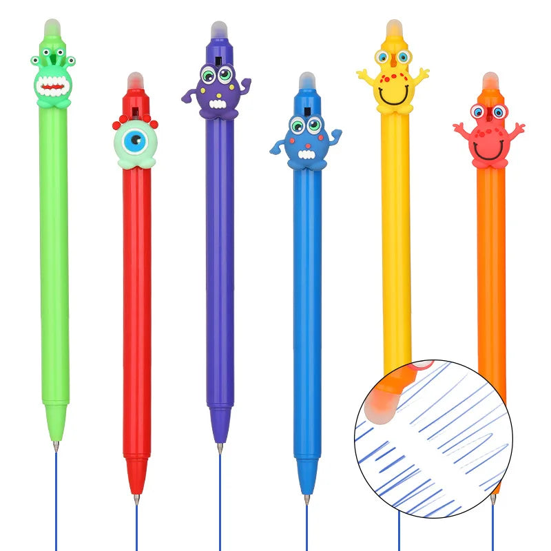Cute Cartoon Monster Erasable Pen Good Quality Press 0.5mm Blue Bullet Head Easy to Wipe Neutral Pen