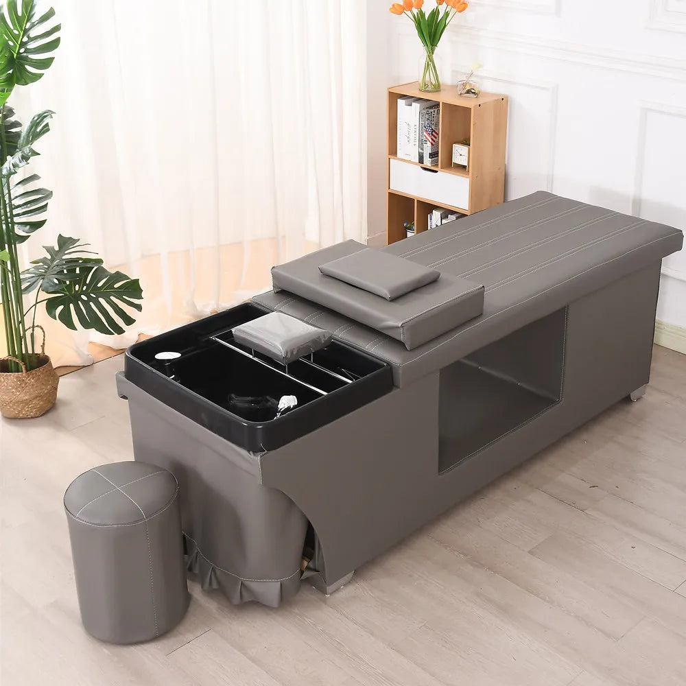 Modern Thai Style Spa Head Water Therapy Beauty Hair Salon  Shampoo Bed Storage Cabinet Shampoo Chair Grey