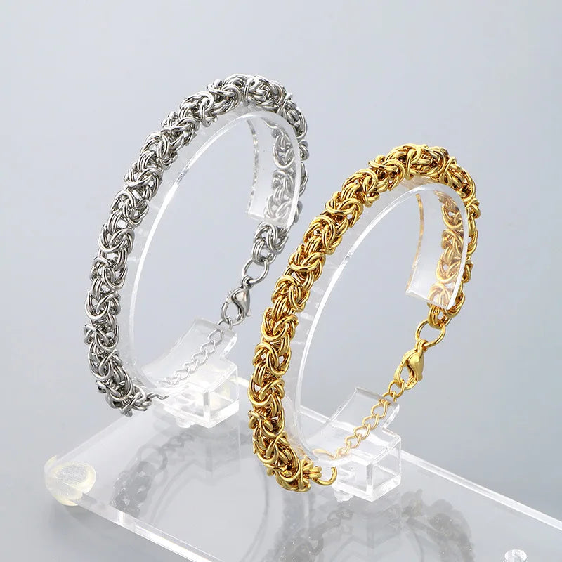Men's Stainless Steel Hand Woven Twisted Chain Bracelet Hiphop Style with Geometric Pattern Jewelry