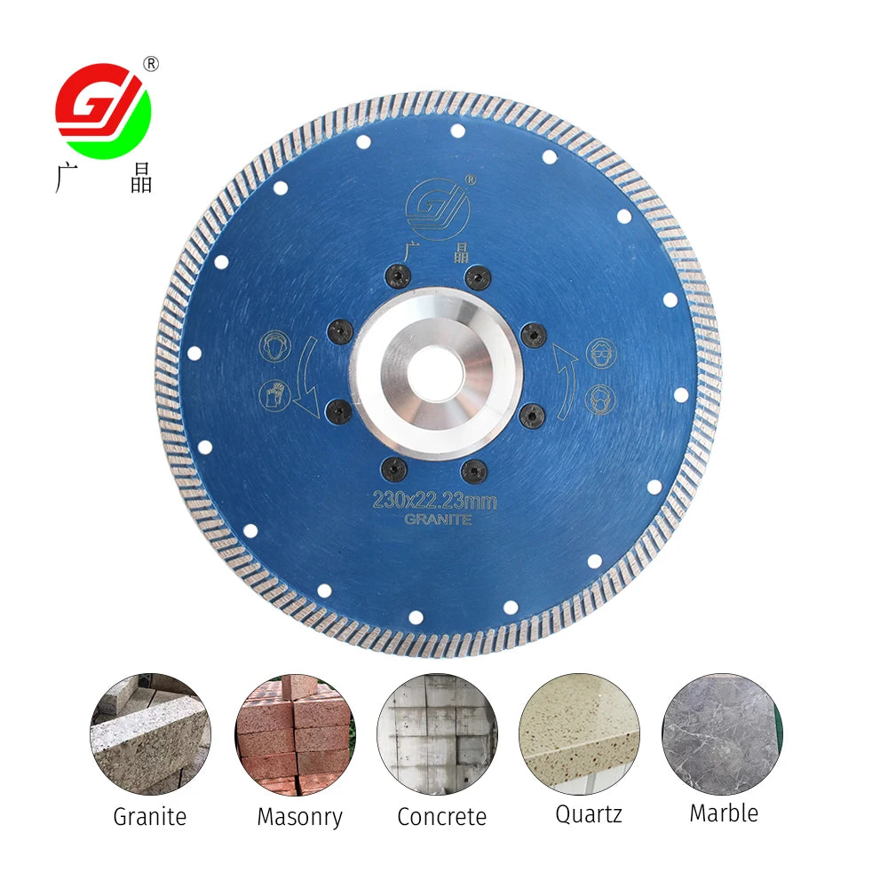 GJ 9 Inch 230mm Continuous Turbo Dry Cut With Flange Diamond Saw Blade Cutting Granite Quartz Stone for Grinder Saw Cutter