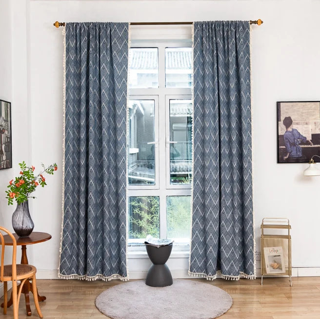 XinLan Grommet Moroccan Geo Jacquard Pattern Drape Darkening Curtain for Living Room and Bedroom