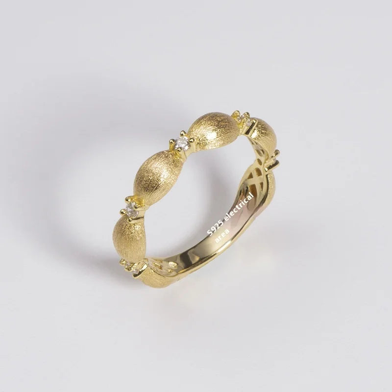 Aimgal Women's Ancient Vintage Stackable Ring 5A Zircon Wire Drawing 18K Gold-Plated S925 Silver NGTC Certified Socialite Fine