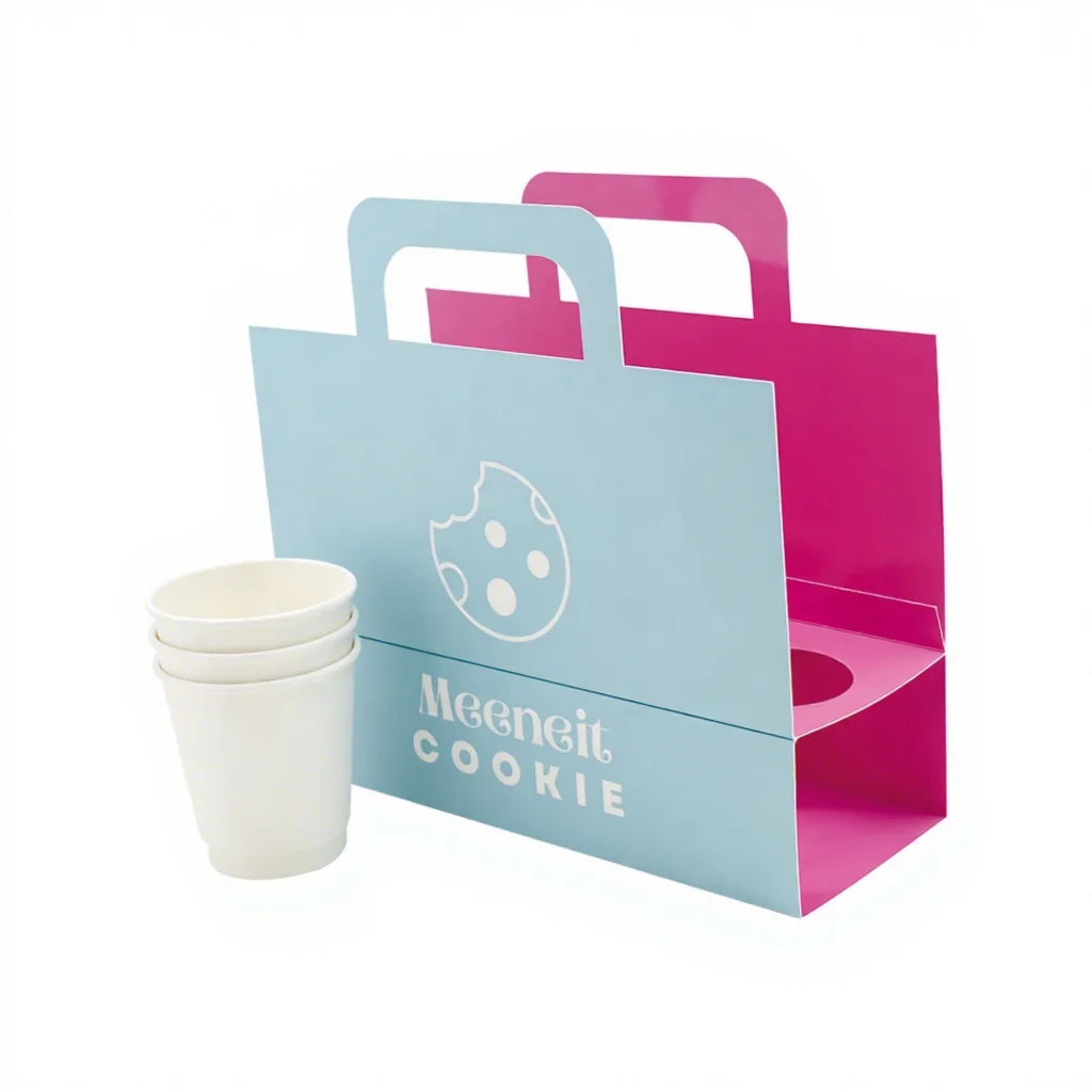 Eco-Friendly Blue Beverage Paper Cup Holder Dividers for Takeout Juice Coffee Tea Beer Vodka Packaged Sustainable Materials