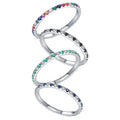 CZCITY 925 Sterling Silver Rainbow Heart Zircon Eternity Band Ring for Women Bridal Wedding Engagement Party Jewelry
