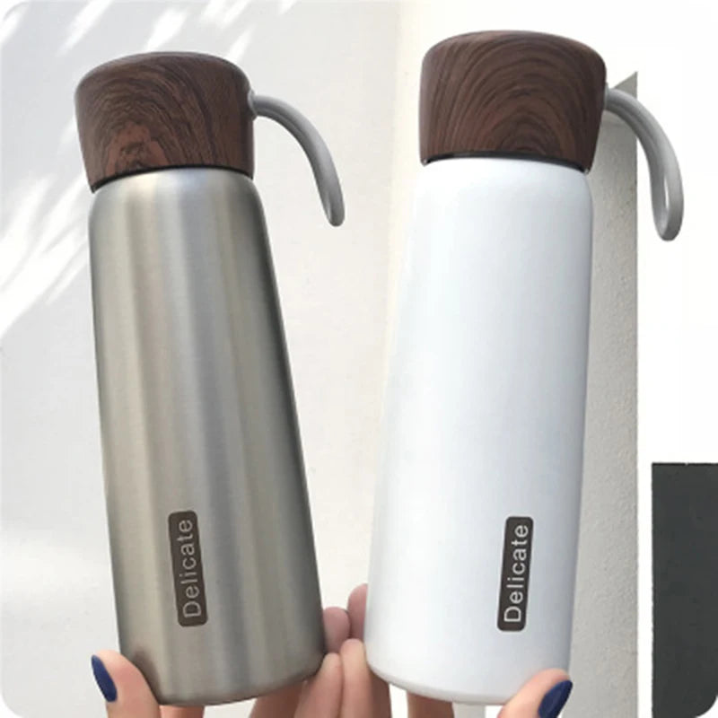 Wholesale Custom Double Wall Thermal Termos Vacuum Flask Cute Stainless Steel Bamboo Workout Water Bottle With Wood Lid Rope