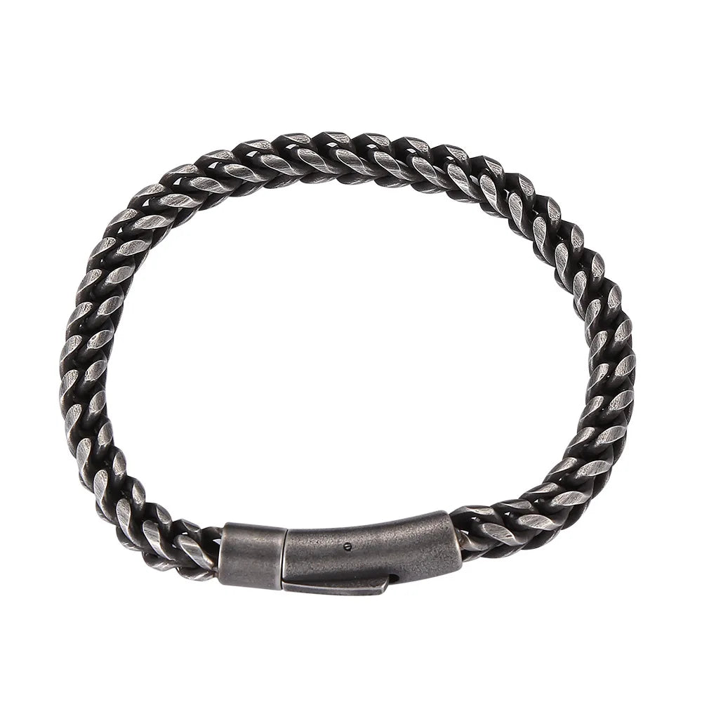 Ancient Black Plating 6mm 316L Stainless Steel Roundness Link Chain Press Clasp Bracelet for Men Punk Jewelry