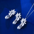 Fashion Marquise Cut CZ Zircon Chain Link Necklace and Earrings Party Dress Grey Pearl Jewelry Set for Women Accessories