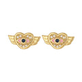 LC202312181 Wholesale Fashion Women Brass Zircon Turkish Evil Eye Angel Wing Heart Earrings Jewelry