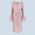 OFTBUY 2023 Women's Winter Jacket Natural Mongolia Sheep Fur Coat with Collar Hood New X-Long Woolen Outerwear Zipper Closure