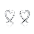 Female Stylish 925 Silver Plated Brass Love Heart Earrings Jewelry